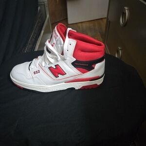 New Balance Red and White High-Top Sneakers
